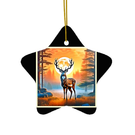 Golden Deer Twilight Peak Ceramic Ornaments