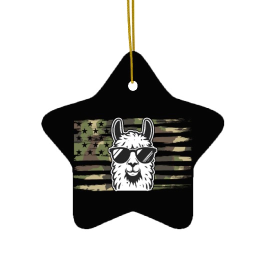 Llama Camouflage US Flag Llama Ceramic Ornaments