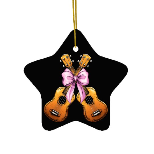 Coquette Bow Ukulele Guitar Uke Girl Mom Pink Ceramic Ornaments