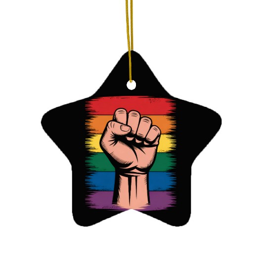 Raised Fist Pride Rainbow LGBTQ Support Rights Ceramic Ornaments