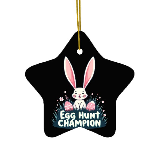 Egg Hunt Champion Bunny Design Ceramic Ornaments