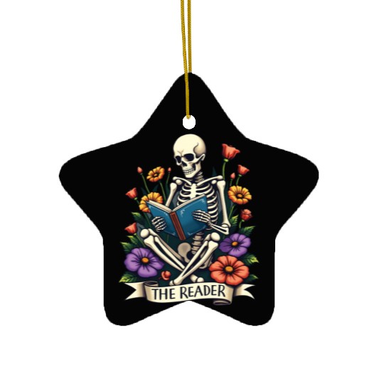 The Reader Tarot Card Skeleton Reading a Book Ceramic Ornaments