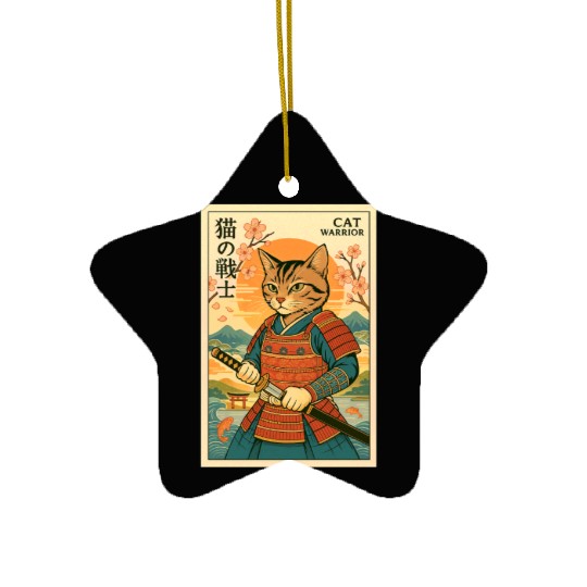 Samurai Cat in Traditional Armor Art Ceramic Ornaments