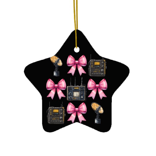 Coquette Bow Ham Radio Operator Amateur Radio Girl Ceramic Ornaments