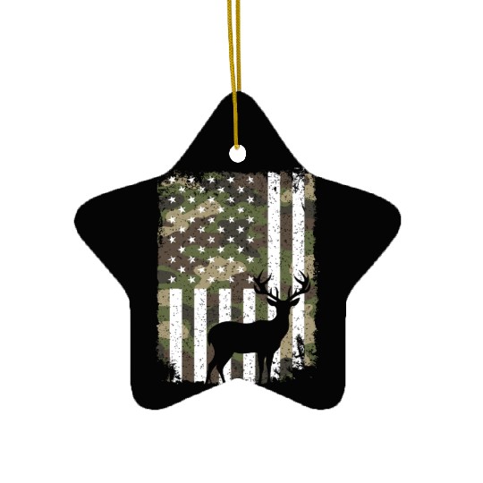 Deer Buck Hunting Camo US Flag Hunter Camouflage Ceramic Ornaments