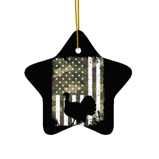Turkey Hunting Camo US Flag For Hunter Camouflage Ceramic Ornaments