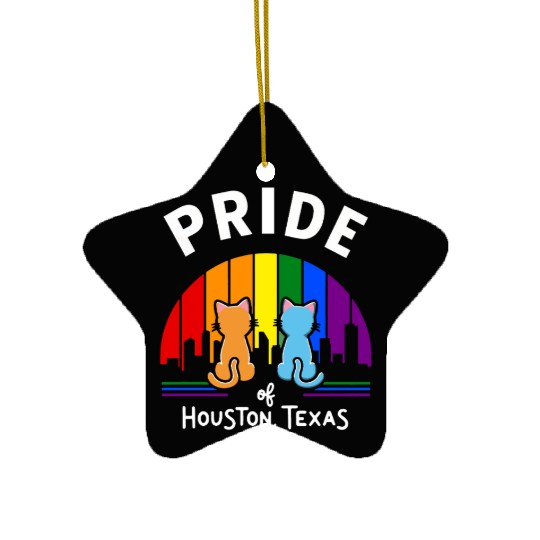 Pride of Houston City Texas USA Rainbow Flag Ceramic Ornaments