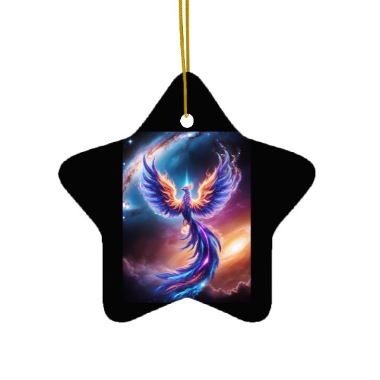 A majestic phoenix made of swirling stardust a Ceramic Ornaments