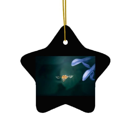 Blue Banded Bee in flight Ceramic Ornaments