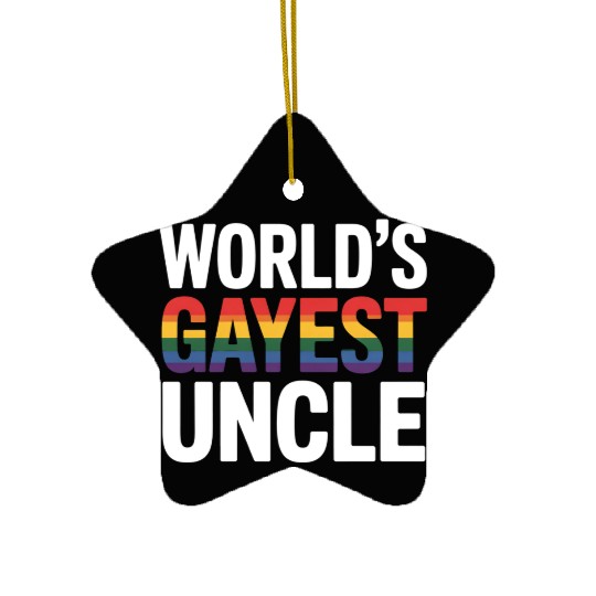 World's Gayest Uncle LGBTQ Gay Pride Ally Rainbow Ceramic Ornaments