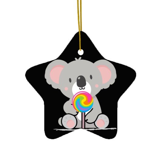 Cute koala with a colorful lollipop Ceramic Ornaments