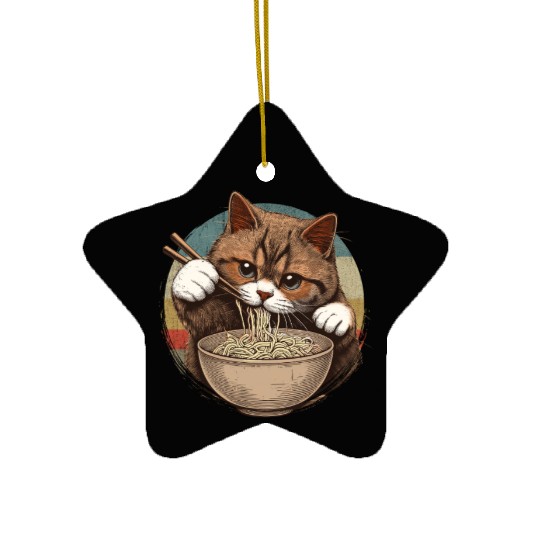 Vintage Noodle Cat,Ramen Foodie Lover Ceramic Ornaments