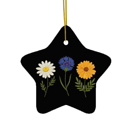 Wildflower Trio Daisy Cornflower Marigold Ceramic Ornaments