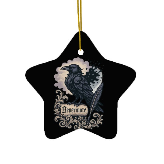 Baroque Raven Nevermore Scroll Poe Poetry Ceramic Ornaments
