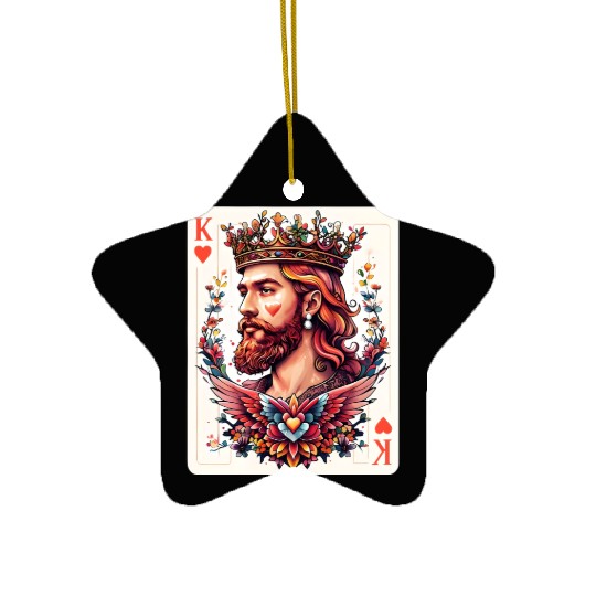 King of Hearts Card Illustration Ceramic Ornaments