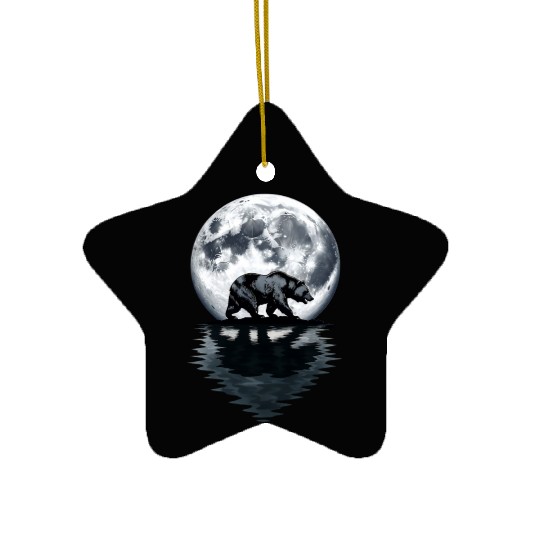 Bear Silhouette Under Full Moon – Wilderness Wildl Ceramic Ornaments