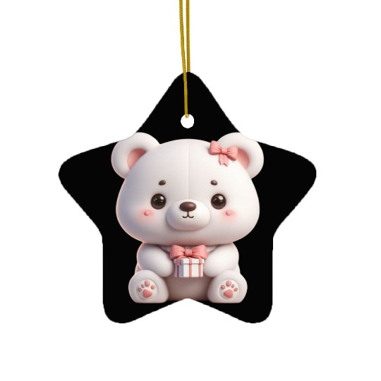 Sweet Teddy Bear and Gift Box Ceramic Ornaments