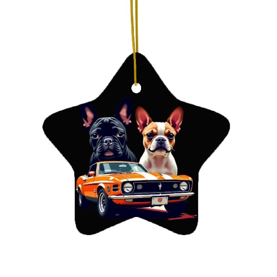French Bulldogs with Classic Muscle Car – Retro Vi Ceramic Ornaments