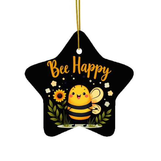Happy Beekeeping Bee with Sunflower Joy Ceramic Ornaments