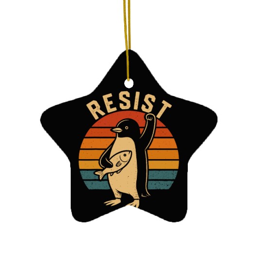 Funny Protest Against Tariffs Resist Penguin Ceramic Ornaments