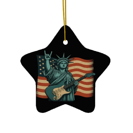 4th of July Statue Of Liberty Rock Guitar USA Flag Ceramic Ornaments