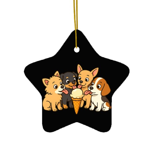 Adorable Puppies Enjoying Ice Cream Ceramic Ornaments