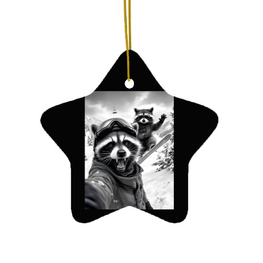 Feral Racoon Ice Cream Raccoon Selfie Ceramic Ornaments