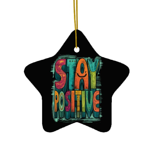 Stay Positive – Retro Color Block Text Ceramic Ornaments