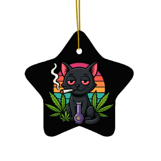 Cute Cat Smoking Weed Ceramic Ornaments