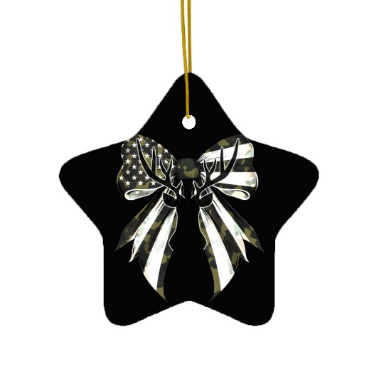 Coquette Bow Deer Hunting Camouflage US Flag Pride Ceramic Ornaments