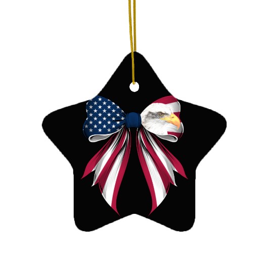 Coquette Bow Bald Eagle Bird US Flag Patriotic Ceramic Ornaments