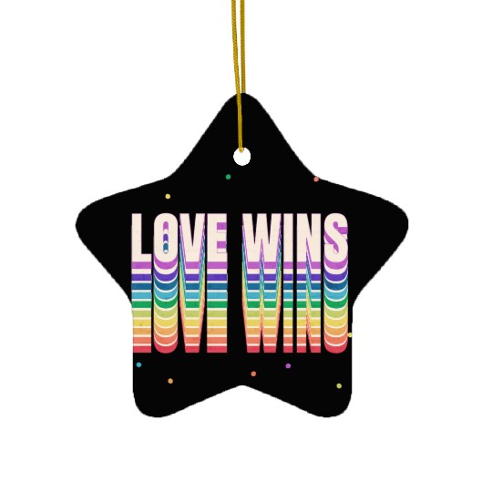 Love Wins Retro Rainbow Pride Typography Ceramic Ornaments