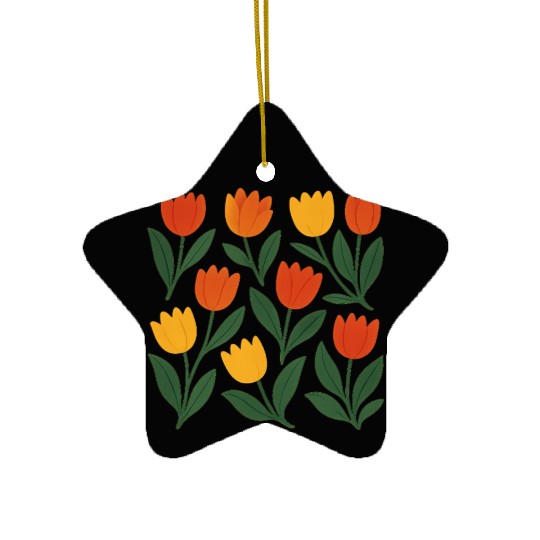 Bright Tulip Garden Pattern Ceramic Ornaments