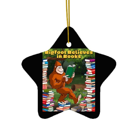 Bookworm Bigfoot Believes in Books Ceramic Ornaments