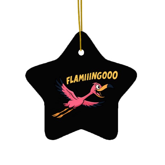 FLAMIIINGOOO – Funny Cartoon Flamingo in Flight De Ceramic Ornaments