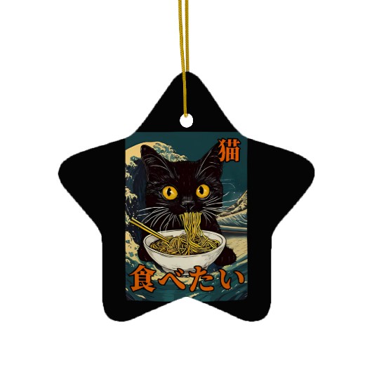 Cat Ramen Japanese Graphic Art Kawaii Kitty Anime Ceramic Ornaments