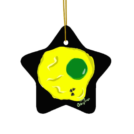 Yellow and green fried egg and flies Ceramic Ornaments
