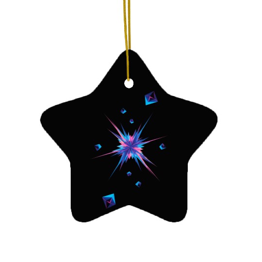 Vibrant Geometric Explosion in Neon Colors Ceramic Ornaments