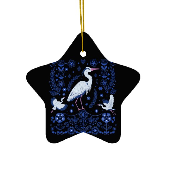 Great Blue Heron Folk Art Ceramic Ornaments