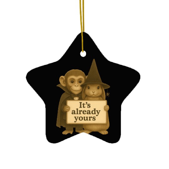 It's Already Yours - Witch Bunny & Vampire Monkey Ceramic Ornaments
