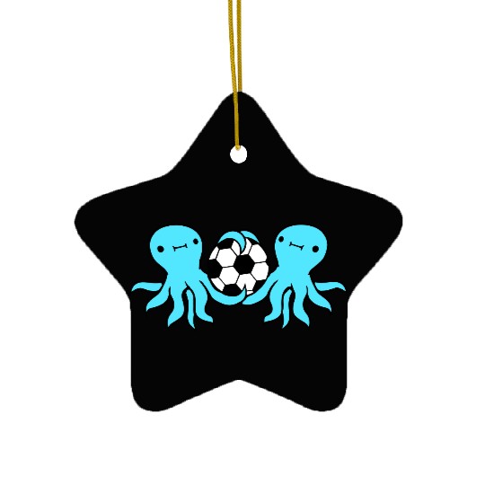 2 octopus team friends playing soccer ball sport Ceramic Ornaments