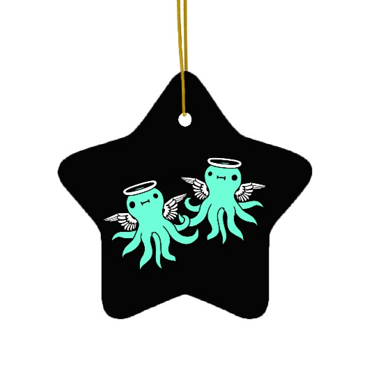 2 octopus angel team two friends wings halo flying Ceramic Ornaments