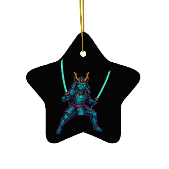 Legendary Samurai Cat – Epic Warrior Design” Ceramic Ornaments