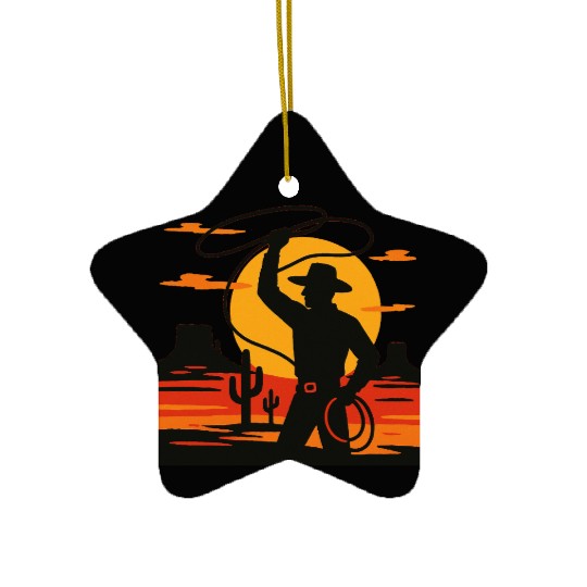 Lasso the Sunset Cowboy Ceramic Ornaments