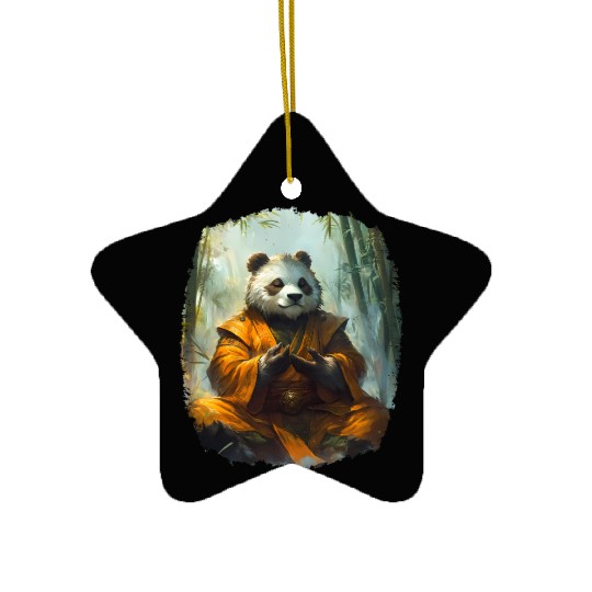 Meditating Panda In The Zen Bamboo Forest Ceramic Ornaments