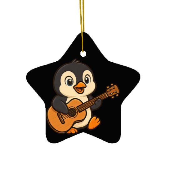 Cute penguin guitarist musician cartoon rocker Ceramic Ornaments
