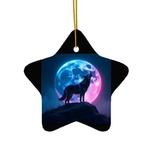Howl of the Neon Moon Ceramic Ornaments