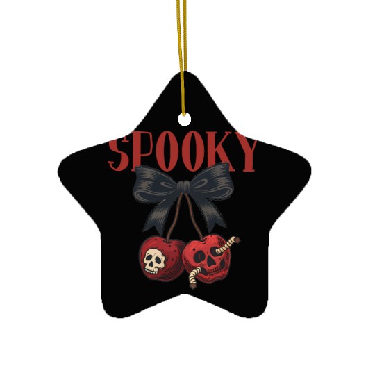 Spooky Skull Cherry Bow Halloween Ceramic Ornaments
