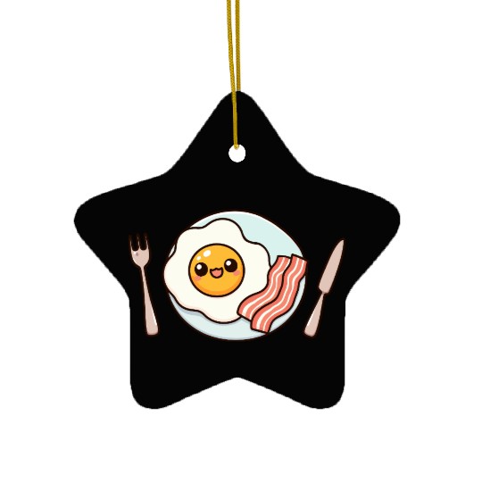 Whimsical Sunny Side Fried Egg Design Ceramic Ornaments