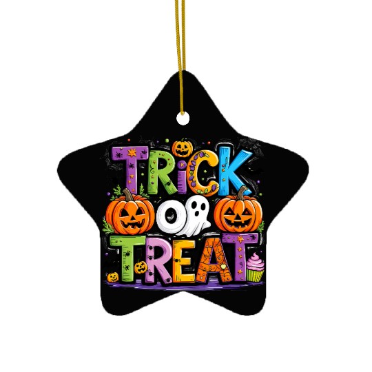 Trick or Treat Halloween Ghost Pumpkin Ceramic Ornaments